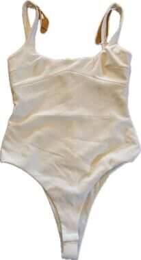 ZARA Bodysuit Womens XS White Sleeveless Tank Scoop Neck Thong Back